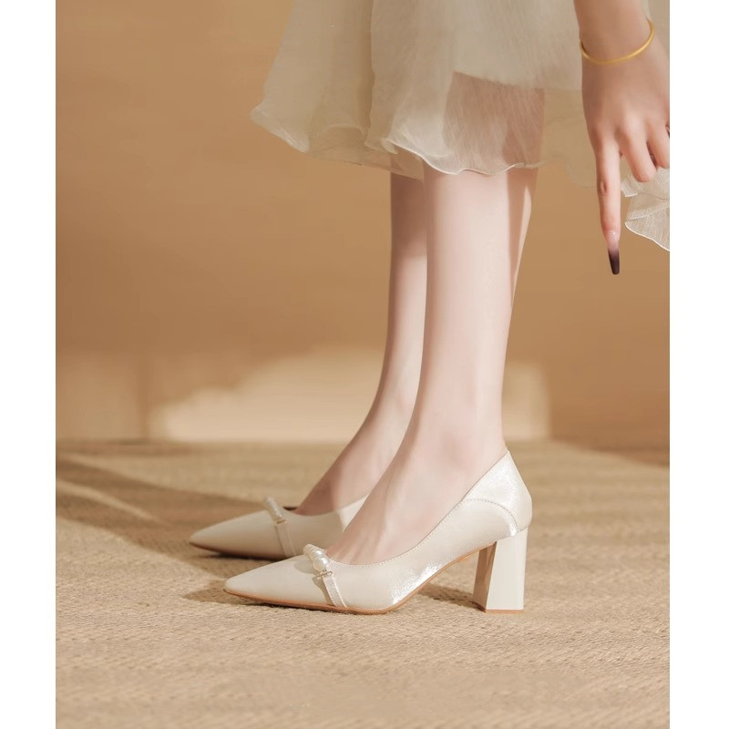 高跟鞋女粗跟单鞋女白色旗袍鞋伴娘鞋女日常可穿婚鞋女新娘鞋