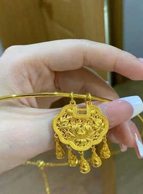 金店同款金色沙金仿真莲花锁包项圈脖圈花丝风铃同心莲流苏锁饰品