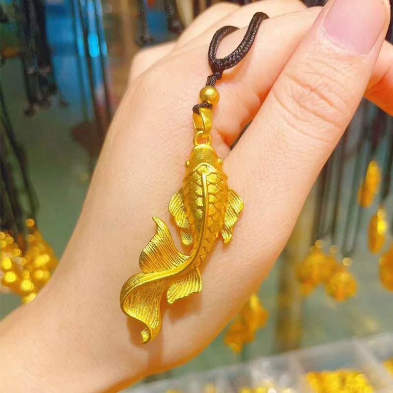 金店同款沙金999大鱼海棠福泽锦鲤鱼吊坠项链金鱼毛衣链久不掉色