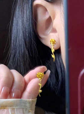 越南沙金复古小王子的玫瑰花耳环女仿黄金耳钉不掉色气质百搭耳饰