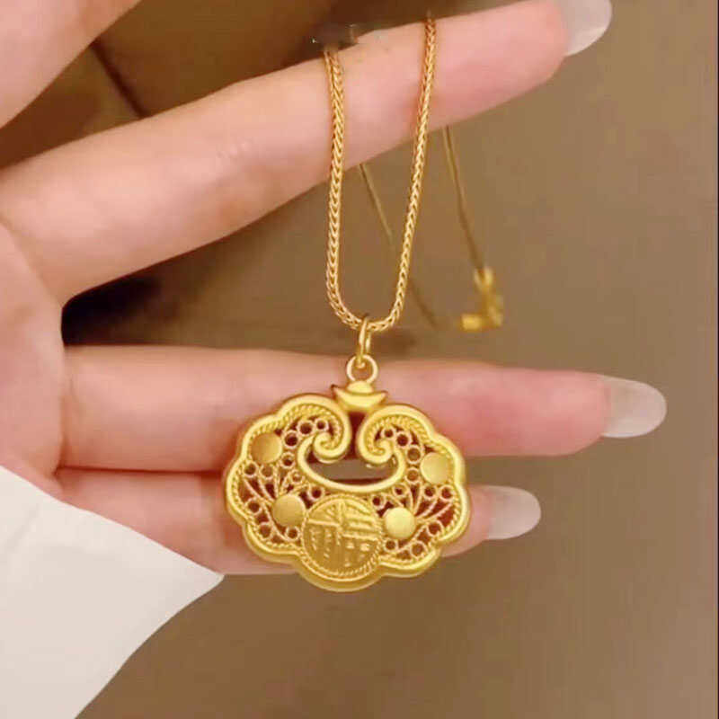 金店同款金色仿真平安锁儿童长命富贵锁吊坠硬金项链福字吊坠首饰