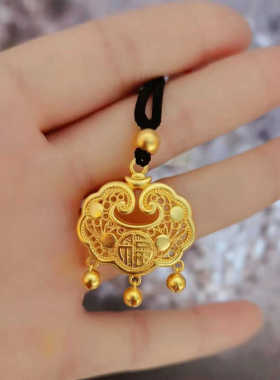 金店同款金色仿真平安福金锁项链沙金如意长命锁镂空小锁项链吊坠