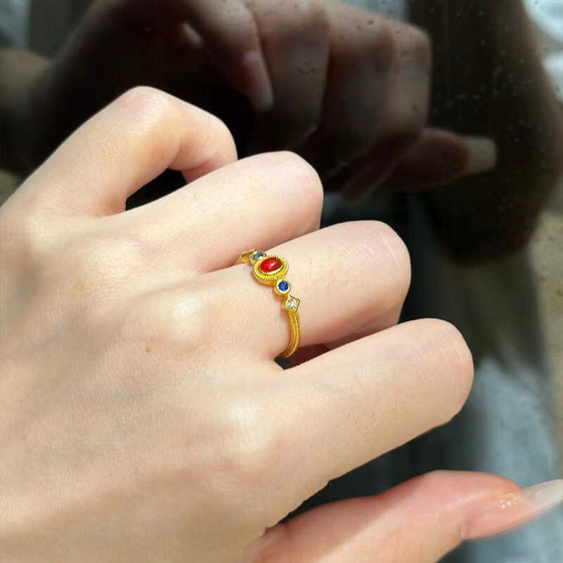 金店同款国潮小宫雀仿真戒指环典雅风轻奢沙金不褪色高配版戒指