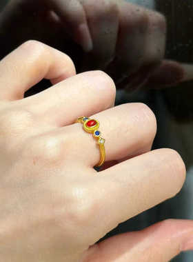 金店同款国潮小宫雀仿真戒指环典雅风轻奢沙金不褪色高配版戒指