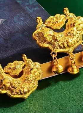 新中式凤凰镂空吊坠女金色项坠平安如意铃铛流苏不掉色