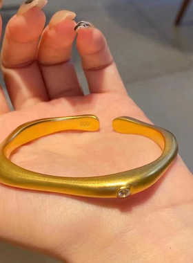 越南沙金金店同款古法点钻马蹄手镯开口手工南非锡金手镯三金首饰