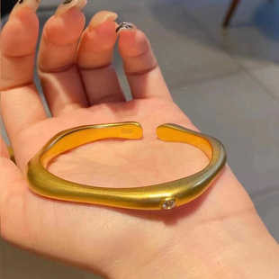 越南沙金金店同款古法点钻马蹄手镯开口手工南非锡金手镯三金首饰