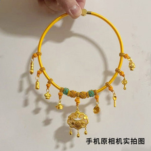 金店同款沙金长命锁儿童项圈编绳平安锁宝宝满月百天周岁项圈道具