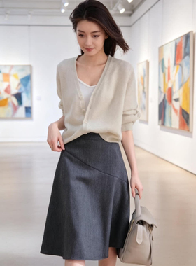 2025春夏新款通勤灰色西装半身裙女显瘦a字伞裙OL中长裙气质