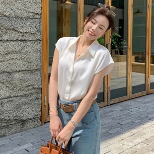 衬衫 简约通勤上衣 设计感棉质后背镂空蕾丝花边小飞袖 26夏季