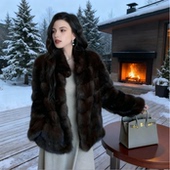俄罗斯进口紫貂大衣女26新款 千金风满天星立领横排外套环保皮草