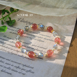 文子原创天然草莓晶月光石手串手链女生日闺蜜女友节日礼物