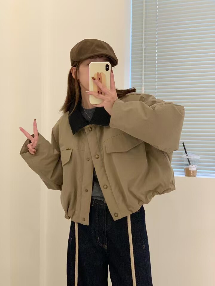 小个子新国标90白鸭绒羽绒服短款新款韩版夹克撞色领显瘦外套潮女