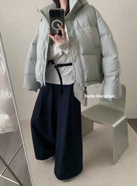水蓝色中长款新国标90白鸭绒羽绒服新款韩系时尚显瘦保暖宽松女款
