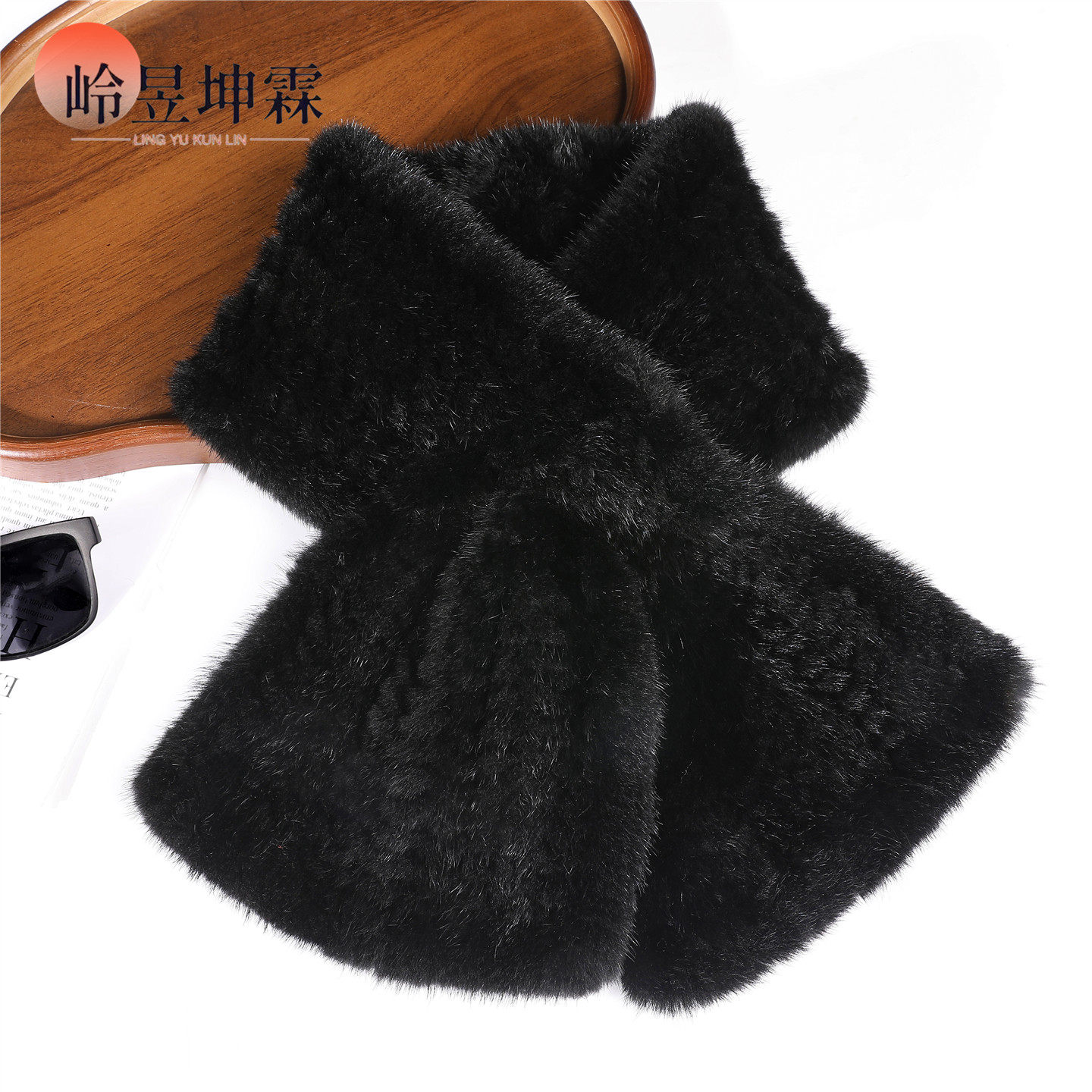 岭昱坤霖水貂编织围巾保暖护颈冬