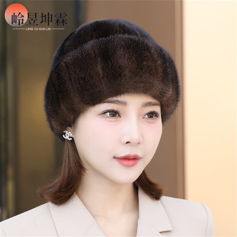 貂帽女冬季拼貂水貂毛礼帽韩版时尚百搭保暖护耳中老年人皮草帽子