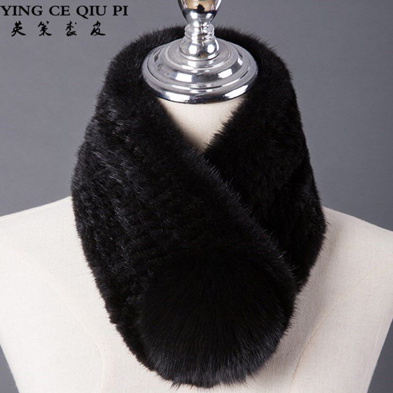 冬季新款皮草围巾女 水貂加厚编织保暖狐狸毛球 百搭貂毛围脖女士