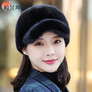 貂皮帽子水貂毛冬季时尚貂绒帽男女同款百搭加厚保暖骑士帽韩版潮