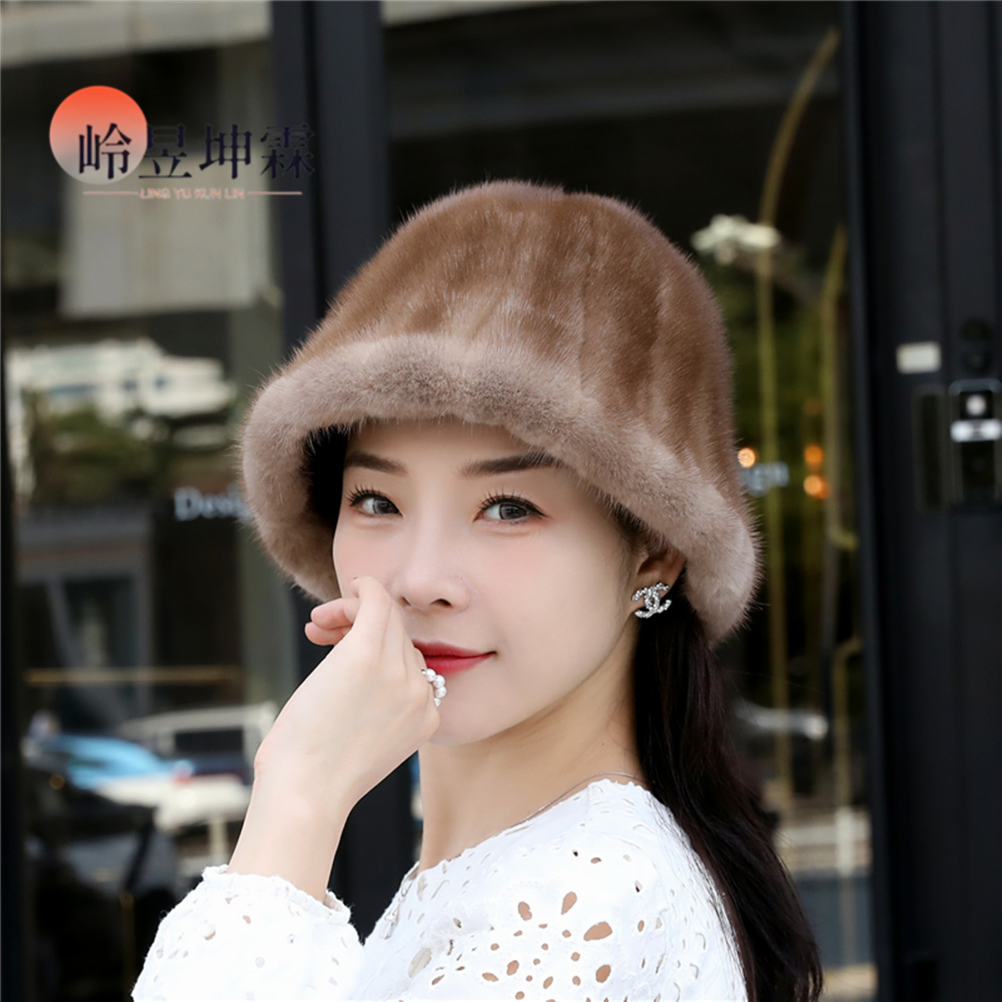 岭昱坤霖冬季拼貂渔夫帽男女同款