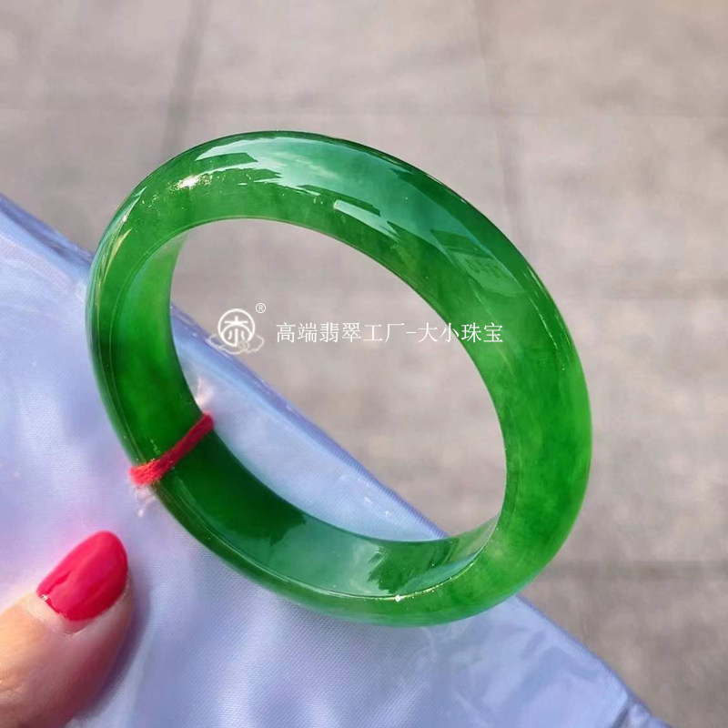 大小珠宝冰种满色辣绿天然翡翠手镯正圈56老坑满绿阳绿翡翠玉镯子