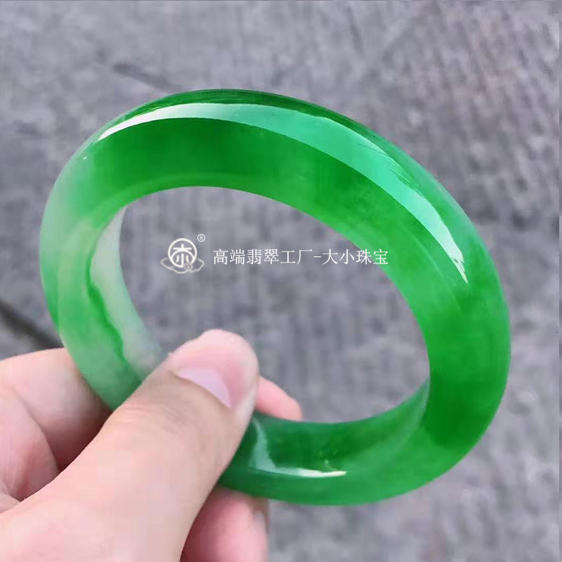 大小珠宝 缅甸冰种满绿翡翠手镯正圈56mm高端天然A货正品翡翠玉镯