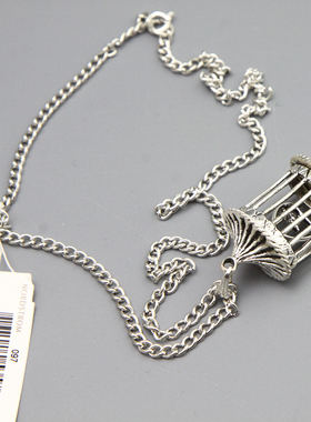 M复古vintage银色趣味鸟笼长款项链毛衣链孤品