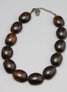 G复古vintage中古琥珀色艺术效果树脂摩登短款项链孤品