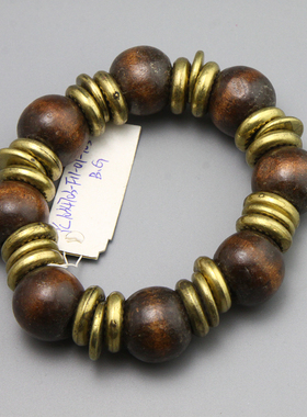 Z复古vintage古董木质手工串珠弹力手镯孤品