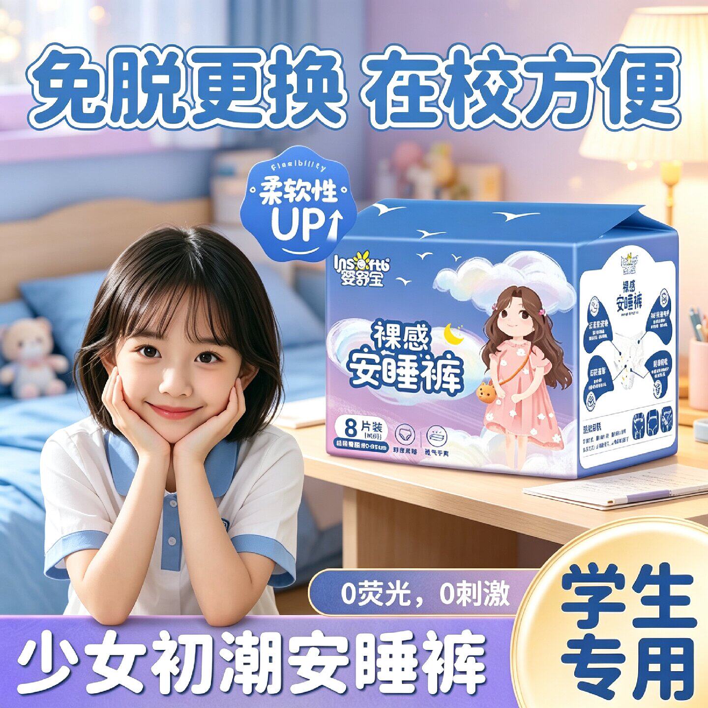 初潮专用安心裤魔术贴瞬吸防漏