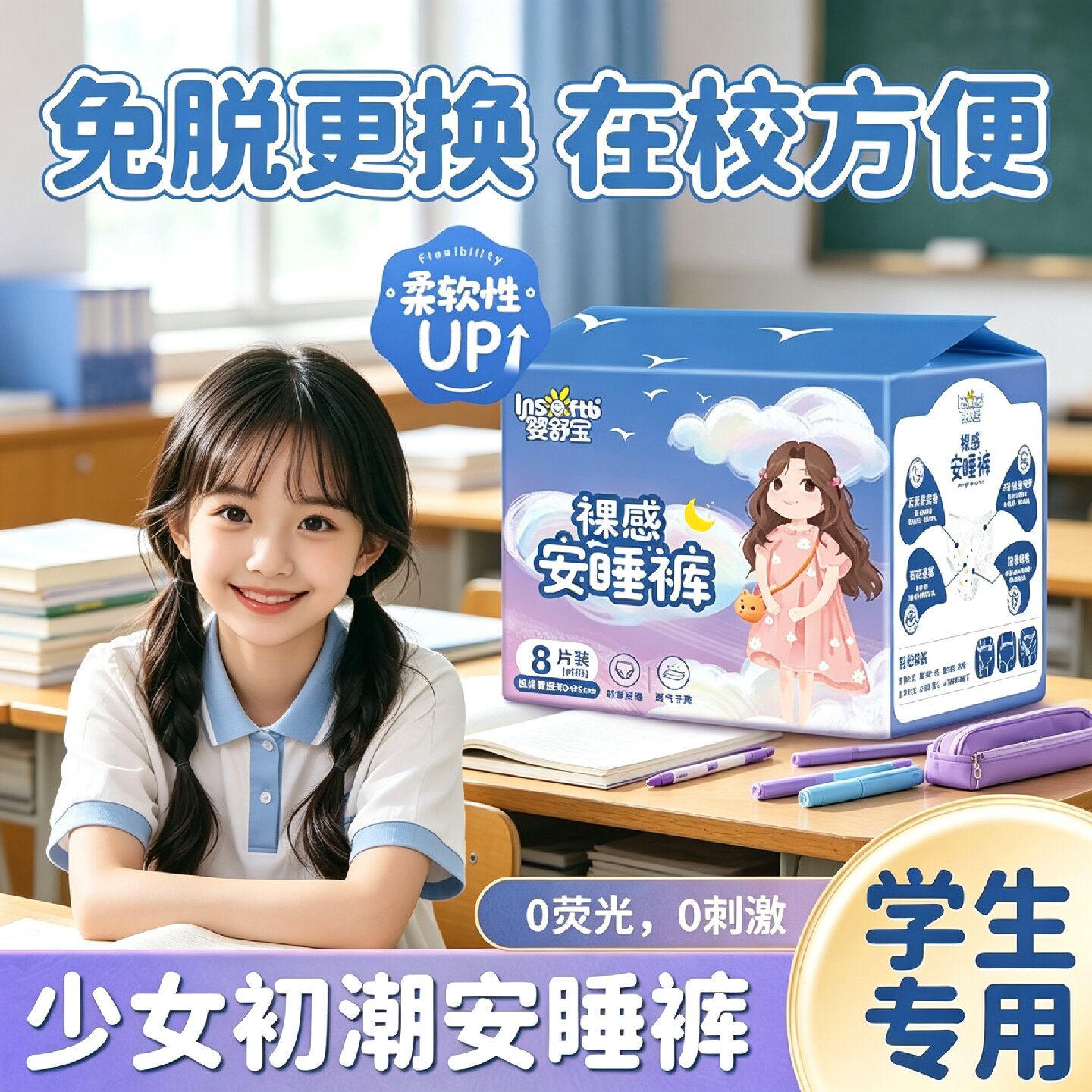 学生经期安睡裤透气免脱好更换