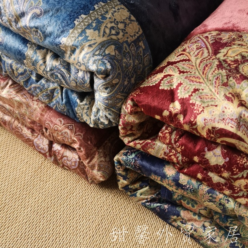 日单国风加厚被罩！法兰绒单双人保暖蓄热毛绒被套秋冬古典花卉款