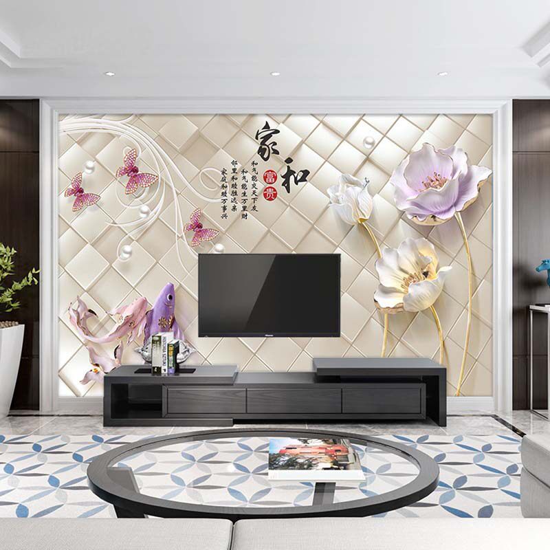 现代简约电视背景墙壁纸客厅沙发郁金香壁画影视墙3d墙纸自粘壁布