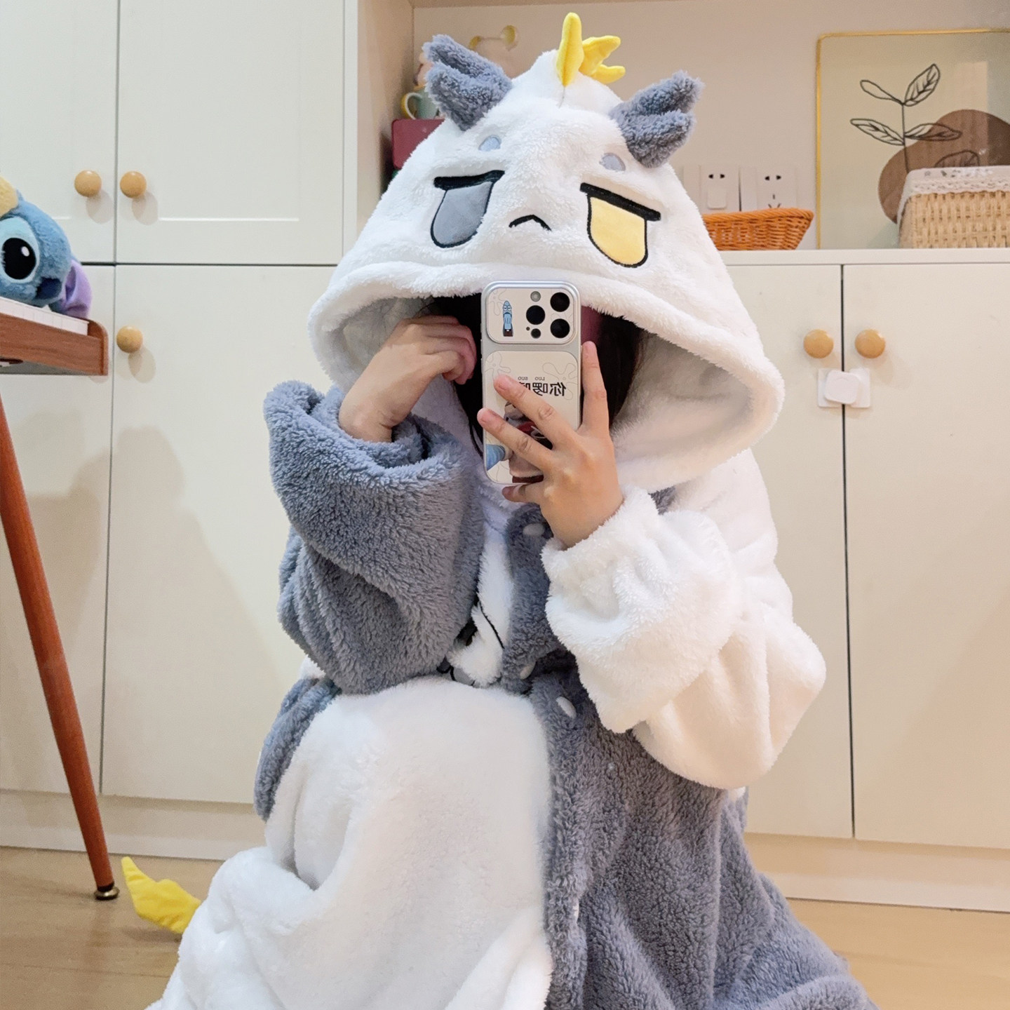 新款秋冬季望泡泡堂堂睡袍女珊瑚绒可爱卡通情侣睡衣家居服套装