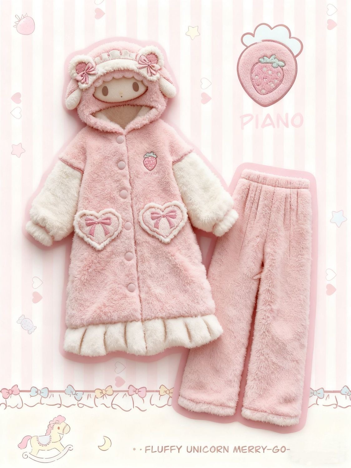 秋冬必爱诺小羊睡袍女珊瑚绒加绒加厚睡衣女可爱卡通家居服套装女