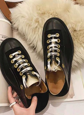 MONA2026春秋新款女鞋百搭平底单鞋休闲黑色复古英伦小皮鞋系带潮