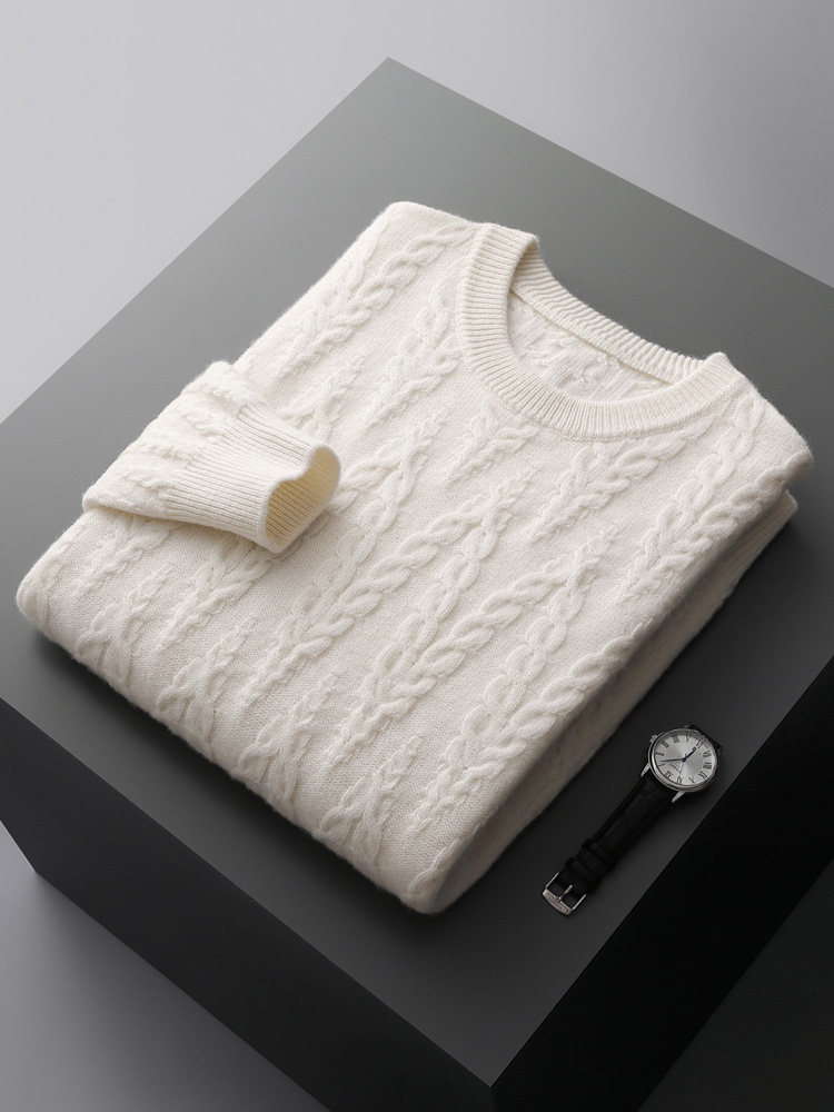 캐시미어 스웨터 남성용 라운드 넥 두꺼운 트위스트 니트 울 스웨터 루즈 대형 풀오버 긴 소매 니트 바닥 스웨터