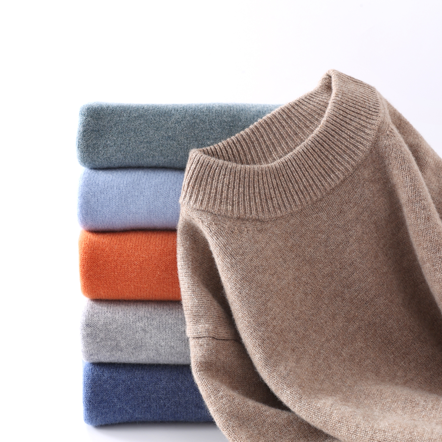 25半高领100%纯羊毛衫男纯色套头针织衫双股加厚保暖打底毛衣上衣