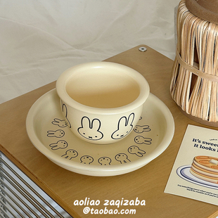 ins可爱卡通米菲兔子陶瓷饭碗餐具套装家用高颜值碗菜盘勺子