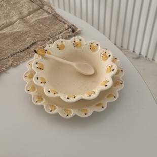 可爱水果盘香蕉浮雕陶瓷深盘沙拉碗圆盘意面盘酸奶碗漂亮餐具汤盘