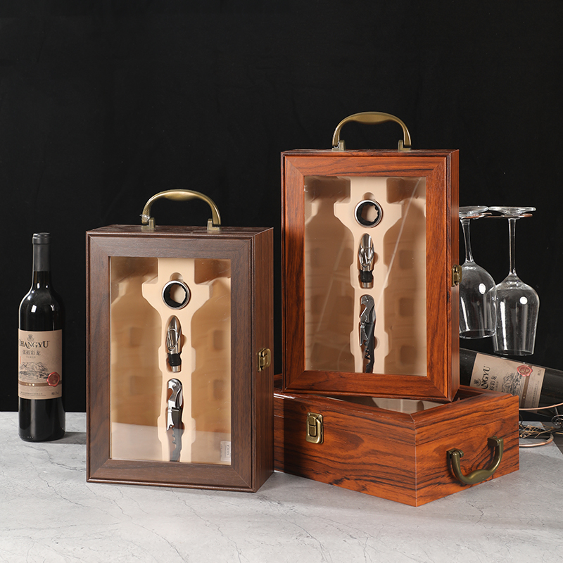 红酒包装盒礼盒2双支装烤漆盒高档皮盒葡萄酒礼品盒开窗空盒箱子