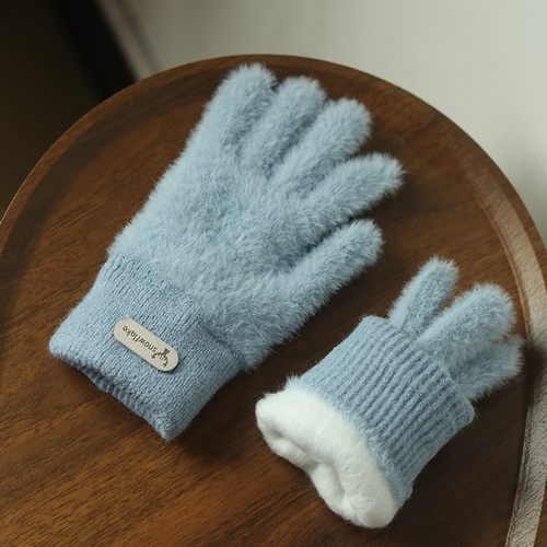 毛茸茸手套女冬季可爱拼色毛绒