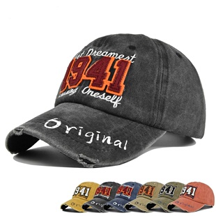 跨境1941复古立体刺绣棒球帽贴布绣花鸭舌帽水洗做旧卡车帽