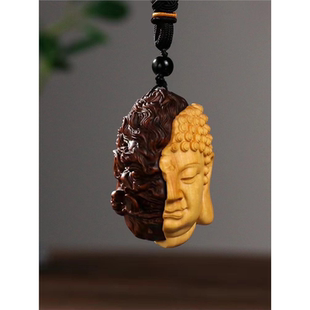 黄杨木一念之间手把件双面古佛魔天然实木雕刻男士随身盘玩挂件