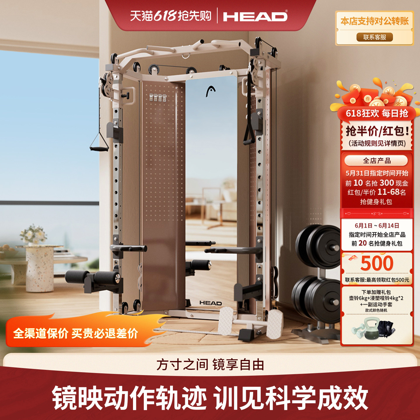 HEAD海德镜练小飞鸟龙门架史密斯深蹲卧推架家用多功能机综合器械