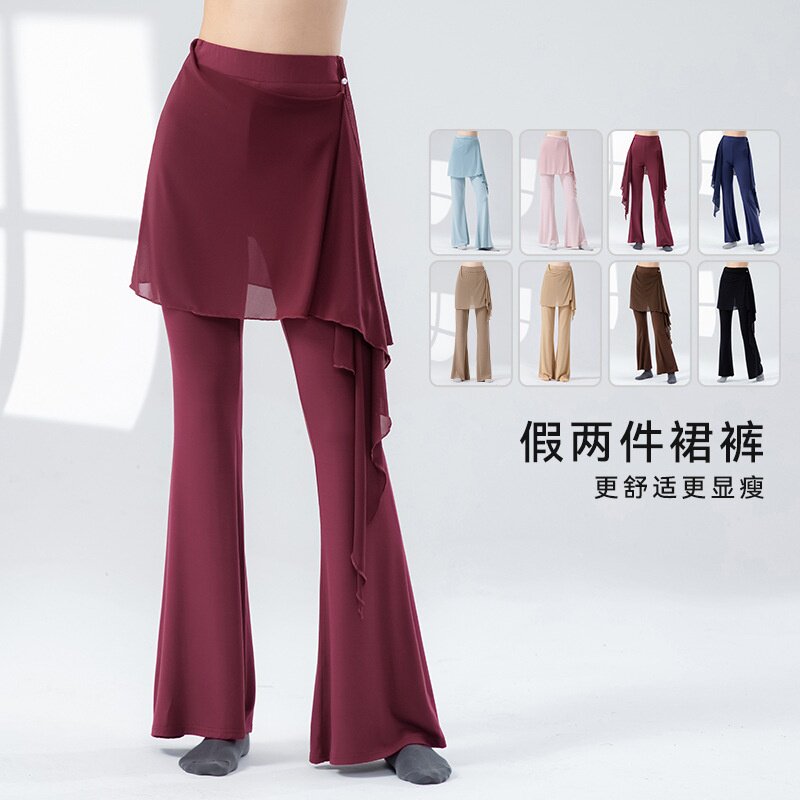 现代舞蹈服女新款高腰飘带宽松阔腿裤成人古典舞练功瑜伽形体裤子