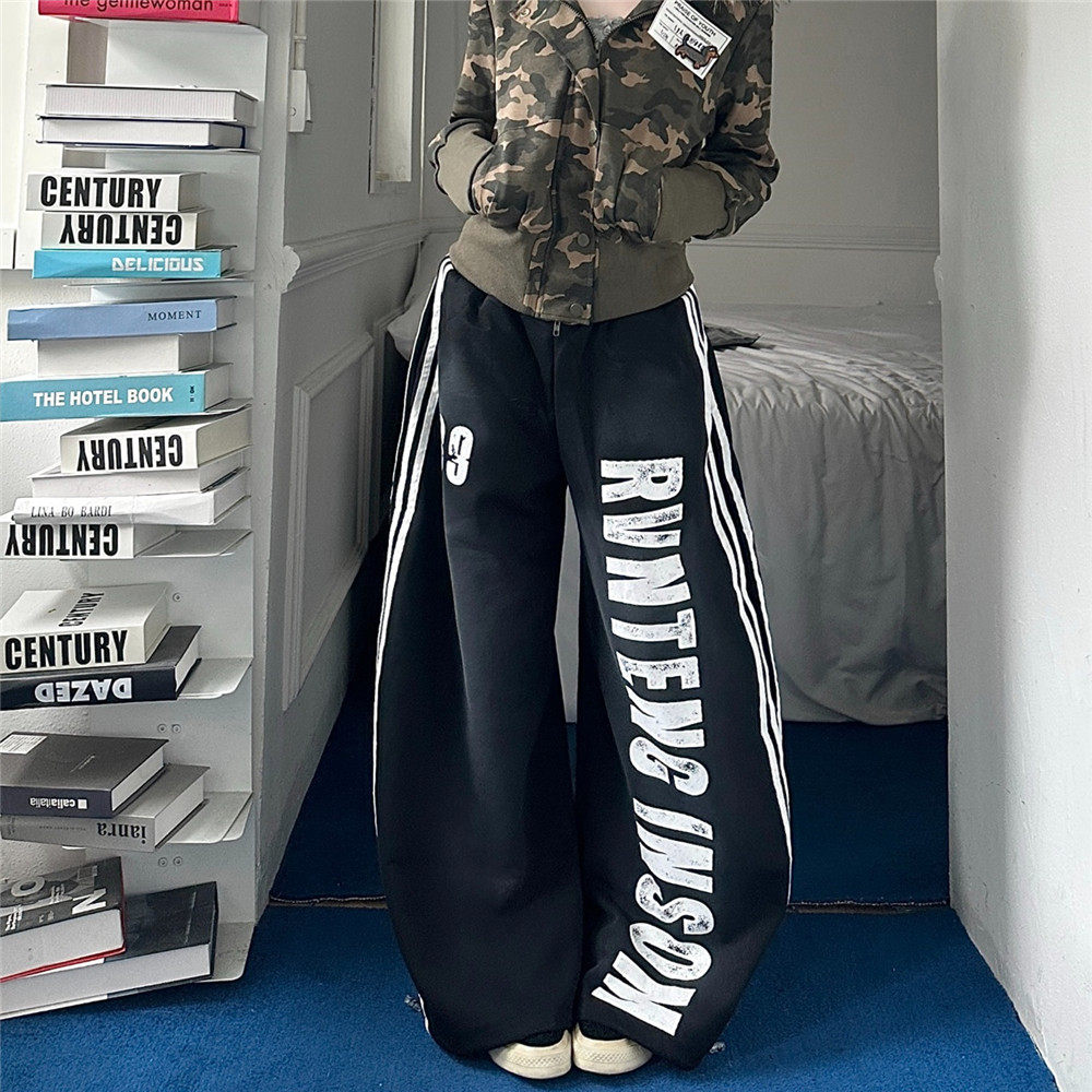 慵懒阔腿运动卫裤女宽松拖地长裤子秋冬美式复古松弛感宽松休闲裤,女装/女士精品,卫裤,淘宝优惠券,粉丝福利购,淘宝优惠卷