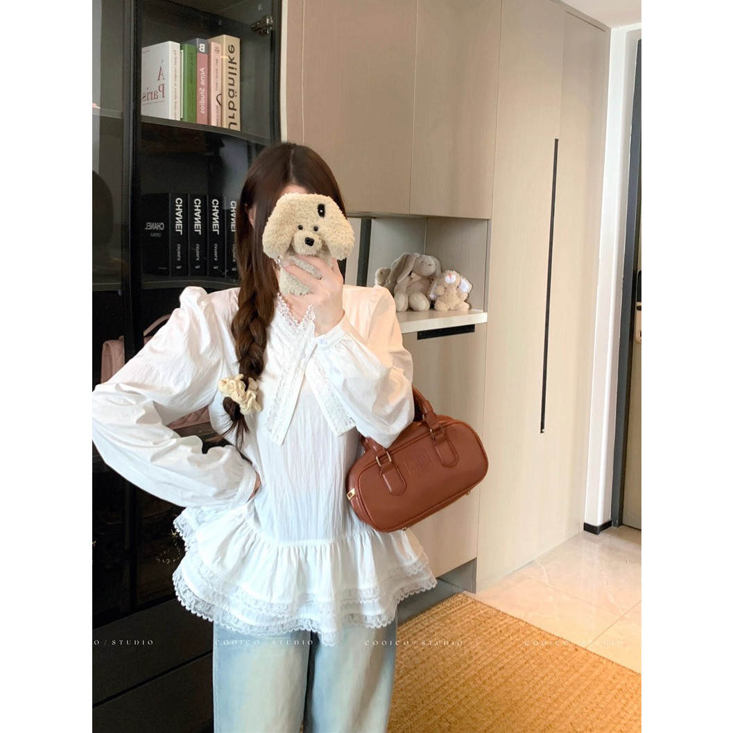 蕾丝花边衬衫女收腰显瘦内搭上衣