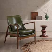 嘎吱沐木 中古MCM风沙发椅丹麦设计师复古单人沙发墨绿色实木椅子