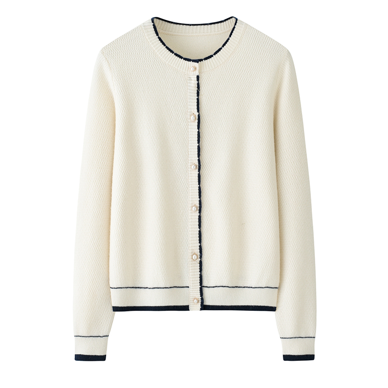 长袖圆领小香风羊绒针织毛衣开衫