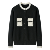 针织外套上衣新款 羊绒衫 女加厚小香风开衫 撞色圆领毛衣春秋冬